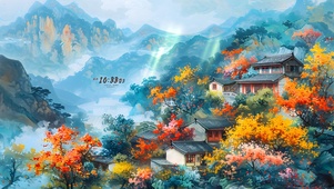 唯美彩色春天古镇