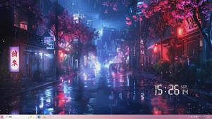 雨天樱花树木街道