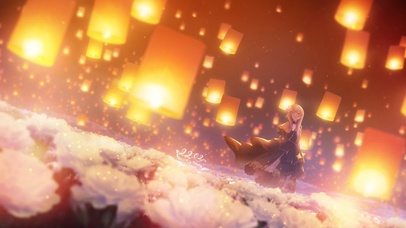 唯美许愿灯与少女