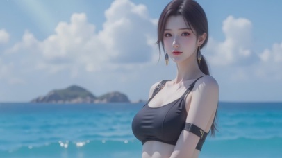 小清新海边清纯美女