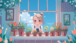 养花的小女孩