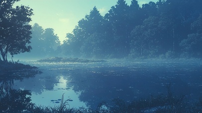 清晨静谧森林湖泊