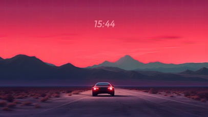 荒漠公路，粉色天空