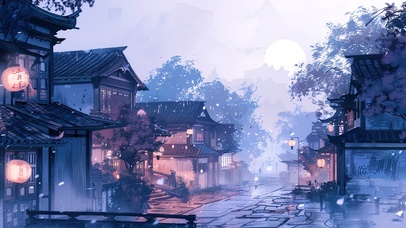 朦胧梦幻紫色江南