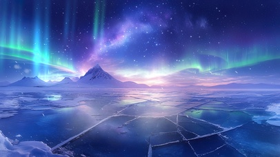 极光下的冰封海面