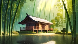 竹林中的中式小屋