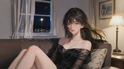夜窗黑裙长腿美女
