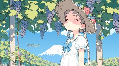 葡萄架下可爱少女