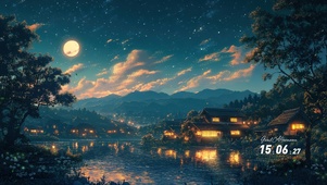湖边傍晚村落