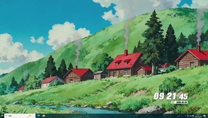 蓝天白云树木河流桌面主题