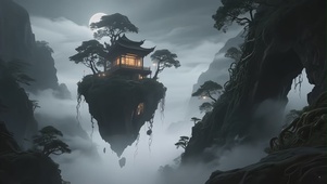月背悬阁转，云鳞驮空岛