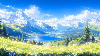 唯美的草原雪山