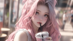 秋日奶茶少女