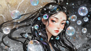 泡泡炭笔涂鸦少女