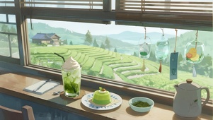 茶田边喝茶吃甜品