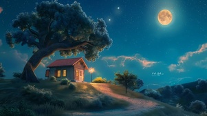 夜晚星空小屋