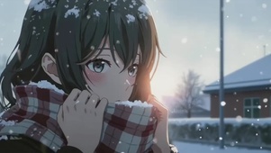 雪绒围脖少女