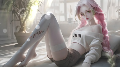 清纯阳光粉发少女