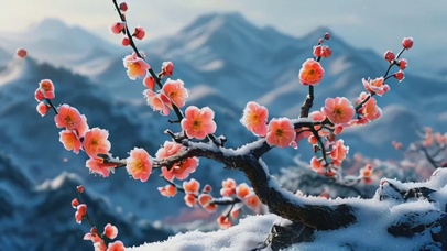 大自然风景冬天雪景梅花