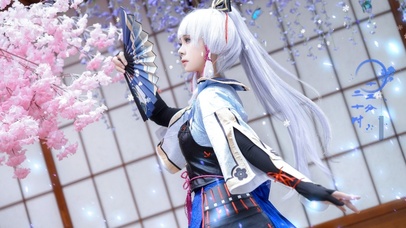 原神神里绫华cos折扇遮面