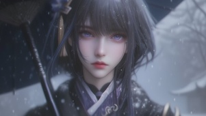 甜美雪中古风古韵女孩