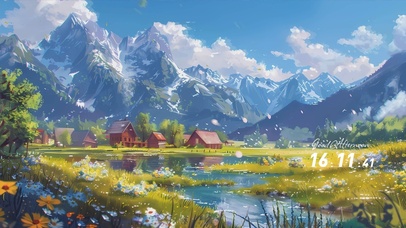 蓝天白云树木房屋