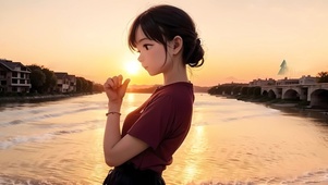夕阳下的女孩