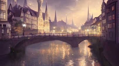 夜晚河边欧洲小镇