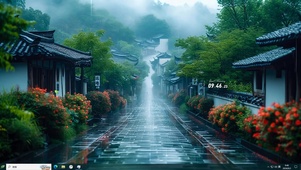 下雨淋湿了街道主题