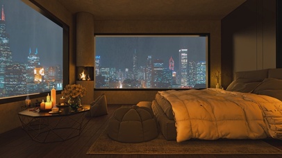 唯美治愈雨夜城市房间卧室
