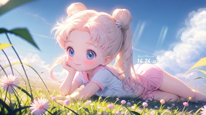 可爱草地玩耍女孩