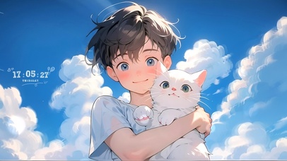 可爱白云猫咪少年