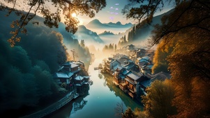 湖边村庄