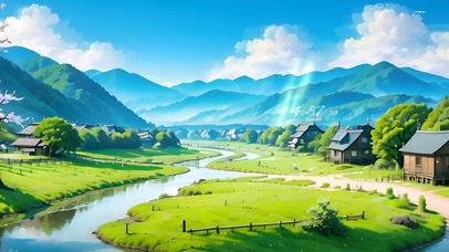 4k唯美河流小镇