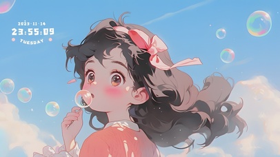 吹泡泡的小女孩