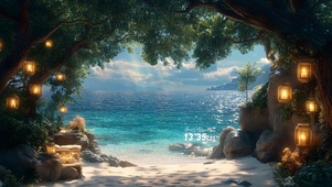 护眼绿荫海滩