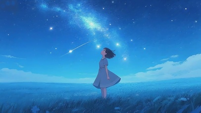 荒野仰望星空的女孩