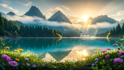 自然湖泊雪山风景