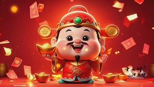 福气财神赐金银满屋笑口常开