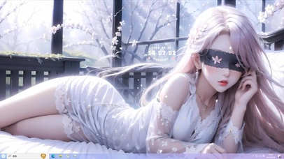 长椅上蒙眼女孩