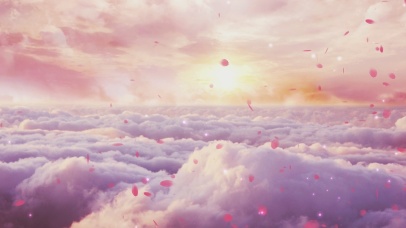 梦幻粉色云端花瓣飘动