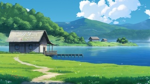 护眼 湖畔渔屋