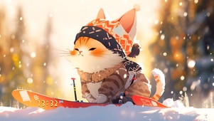 呆萌雪中猫咪