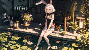 4k唯美庭院少女