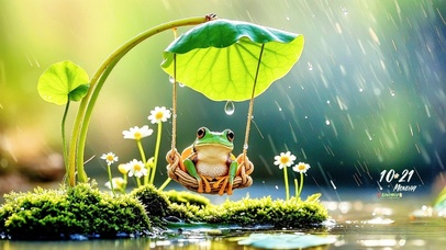 雨中荡秋千的青蛙