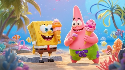 海绵宝宝和派大星一起吃冰淇淋