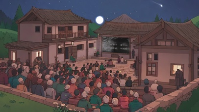 请全体村民到村委会看电影啦！