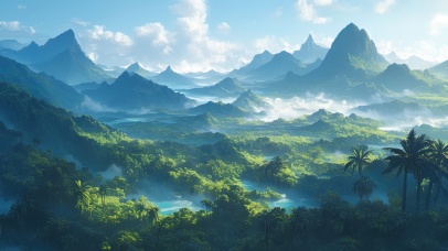 俯瞰热带岛屿群山