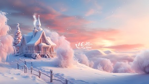 唯美晚霞雪村	
