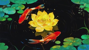 金莲伴锦鲤 财运滚滚来